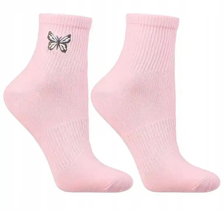 Women's 3/4 socks, with butterflies, pink - Clothes