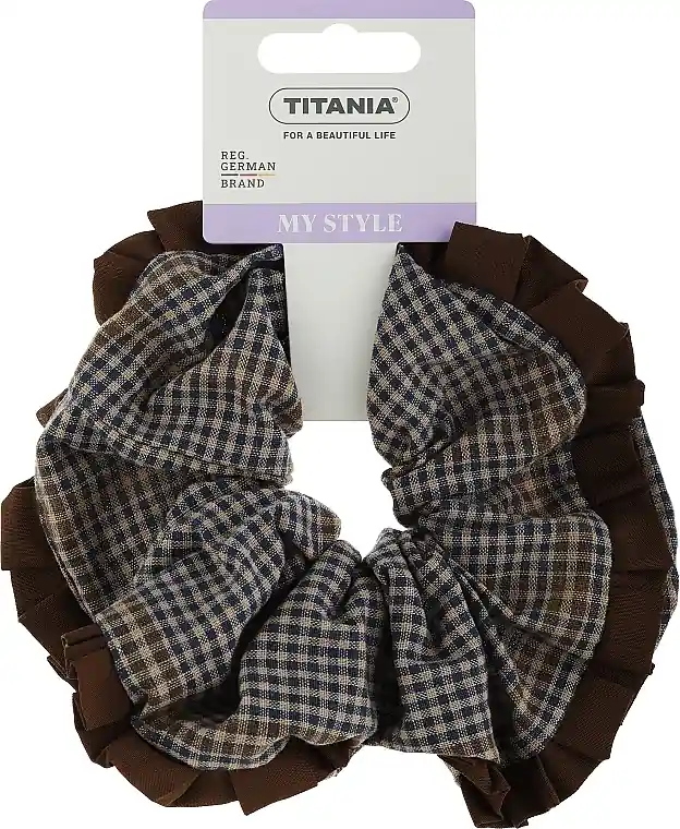 Hair Tie 8158, Brown with Blue and Gray Check - Accessories