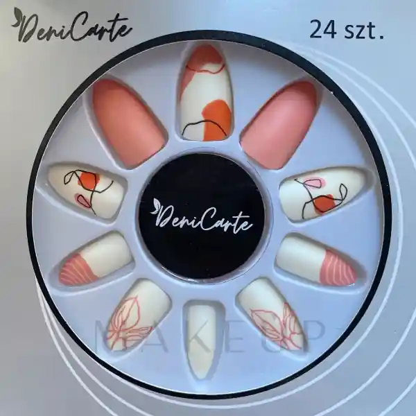 Fake Nails with Design, beige, 24 pcs.