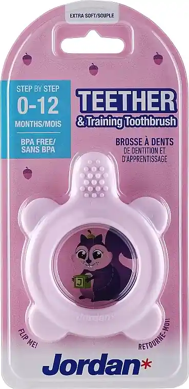 Toothbrush-teether for teeth, 0-12 months, pink