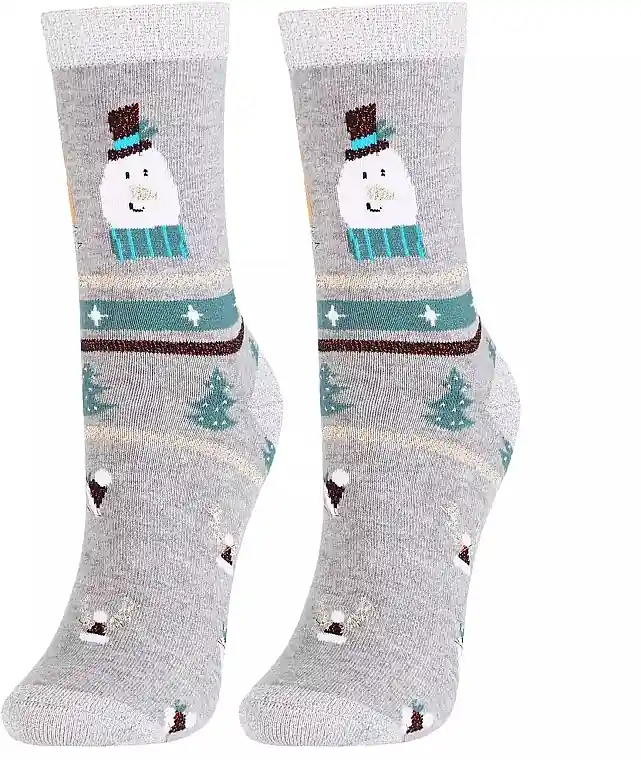 Long women's socks, CSLS250-025, grey with snowman