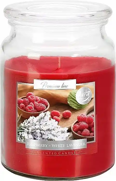 Premium Scented Candle in Jar 'Raspberry & White Lavender' - Bath and Body
