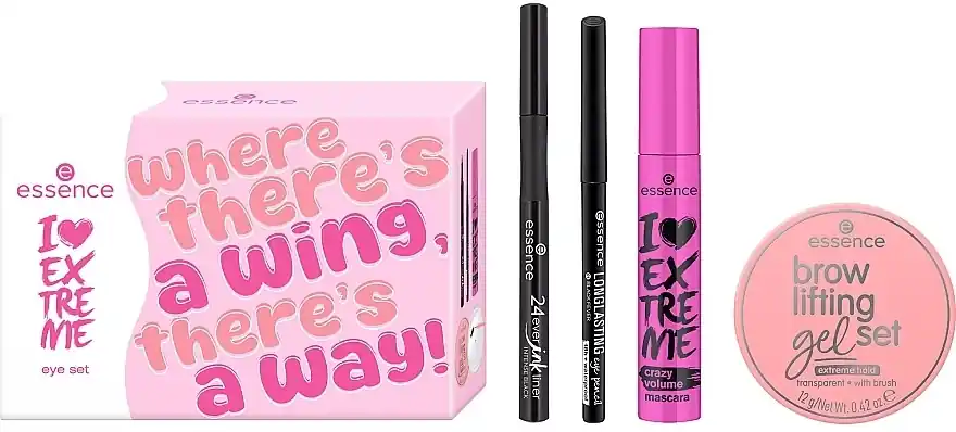 Essence I Love Extreme Eye Set (mascara/12ml + liner/1.2ml + eye/penc/0.28g + b/gel/12ml) - Makeup