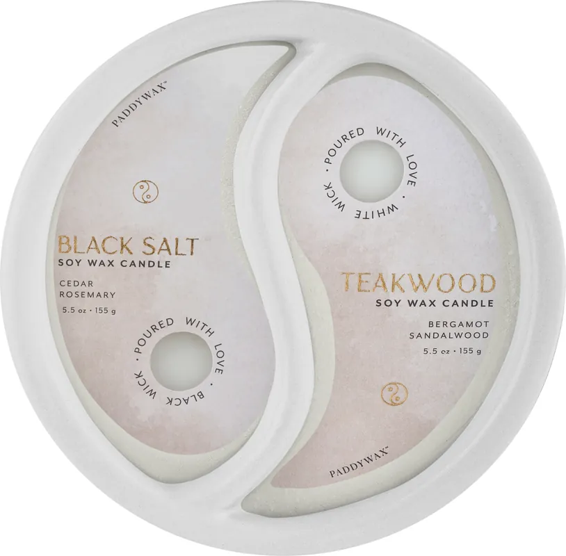 Paddywax Yin Yang White Black Salt Teakwood - Bath and Body
