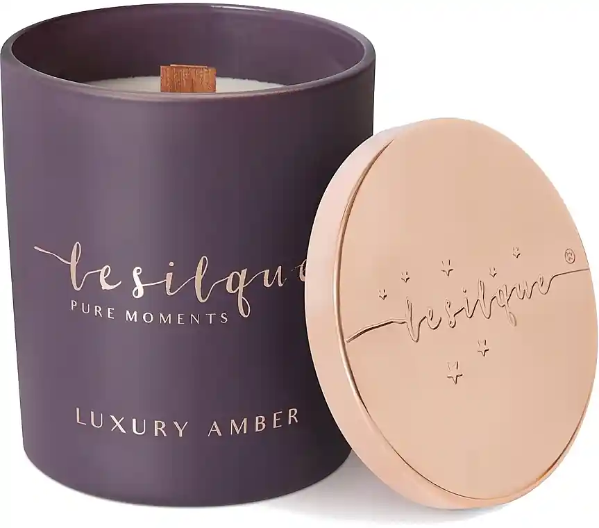 Luxurious Amber Soy Candle with Wooden Wick - Bath and Body