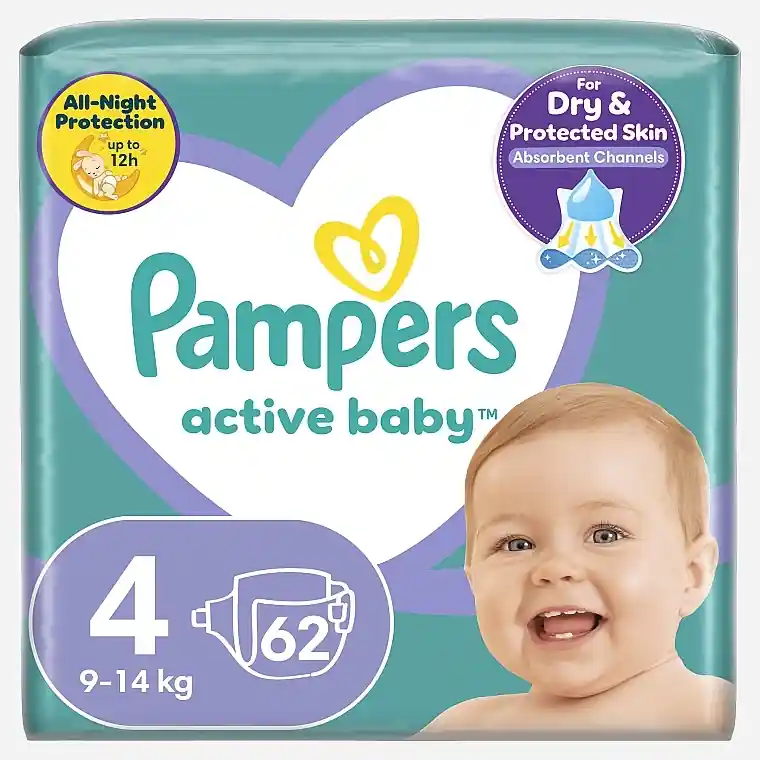 Active Baby 4 Diapers (9-14 kg), 62 pcs.