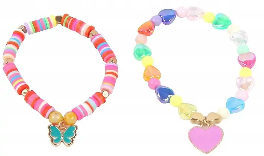Beaded Bracelets, 2 pcs, 6447, butterfly+heart - Costume jewelry