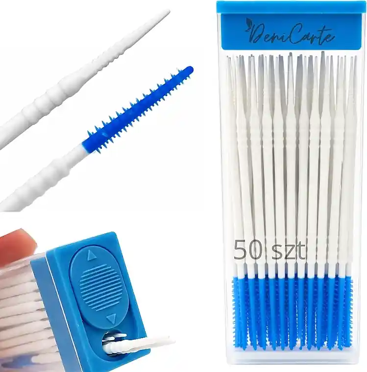 Silicone double-sided interdental brushes, blue and white, 50 pcs