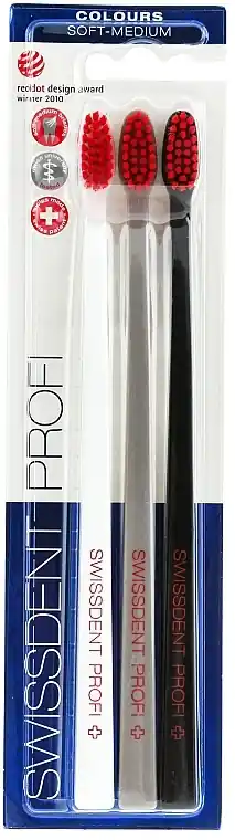 Toothbrush Set, Soft-Medium, black+white+gray