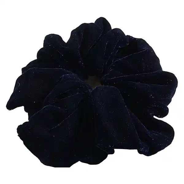 Velvet hair scrunchie with glitter, 16-18 cm, navy blue