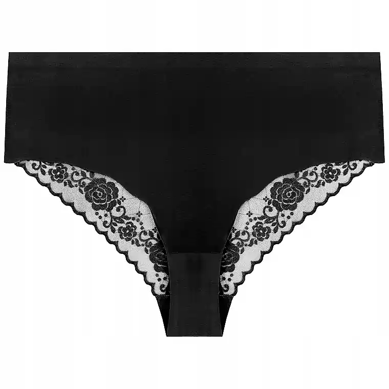 Women's Maxi Bikini Panties with Decorative Lace, Black - Clothes