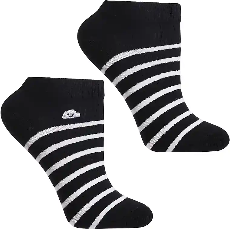 Women's striped ankle socks with embroidery, CSD240-165, black
