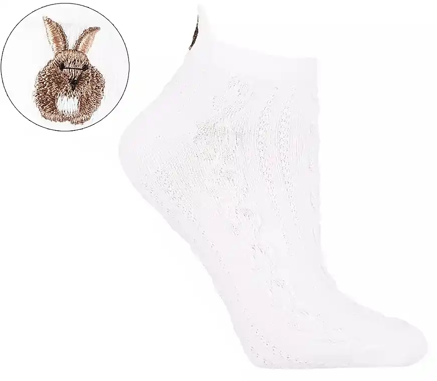Women Ankle Socks, CSD240-105, white with bunny