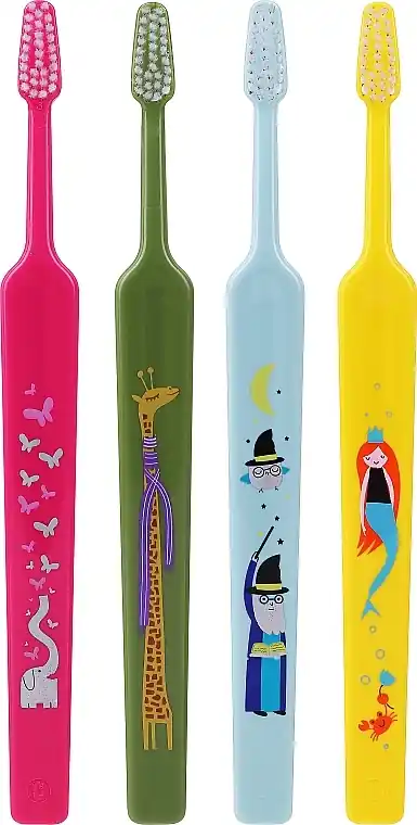 Kids Toothbrush, green + yellow + blue + pink - Bath and Body