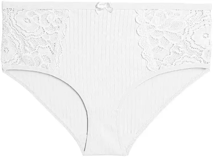 Women's lace-trimmed bikini panties, white