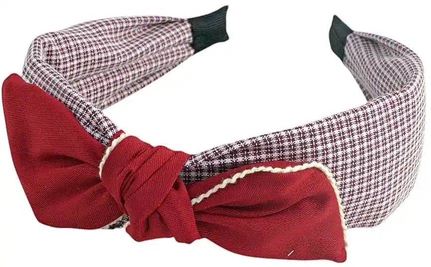 Hair Band with Bow, checkered burgundy - Accessories
