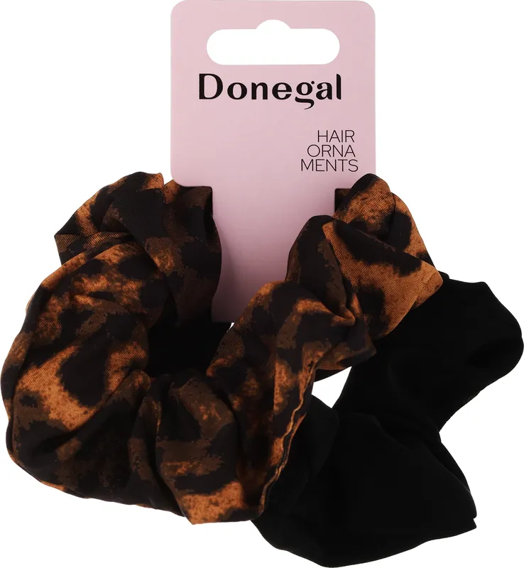 Hair scrunchies FA-5863, black and leopard print
