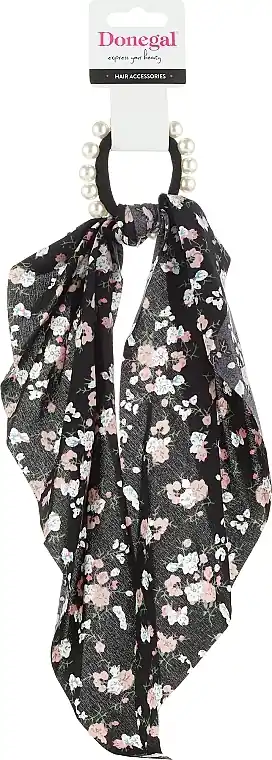 Hair tie, FA-5732, black with flowers