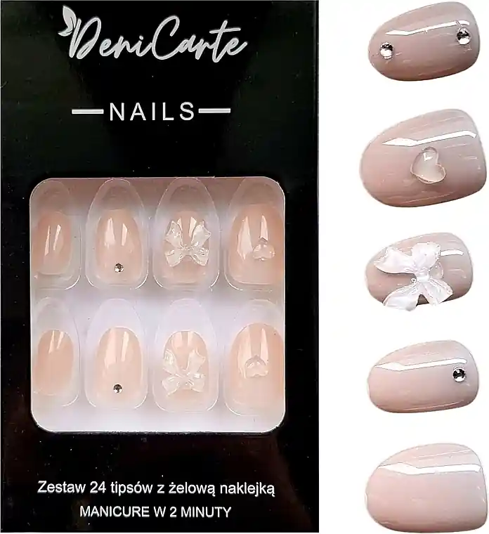 False Nails, oval with 3D bows, 24 pcs.
