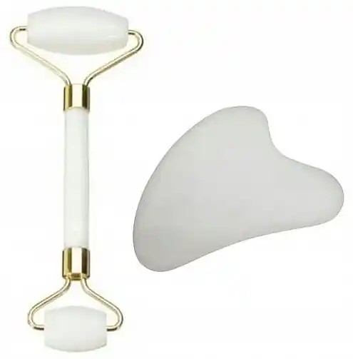 Facial massage set, white matte jade - Skin Care Products