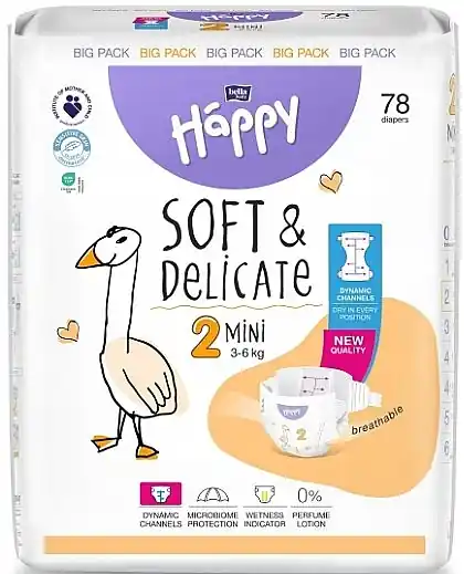 Baby Diapers 3-6 kg, size 2 Mini, 78 pcs
