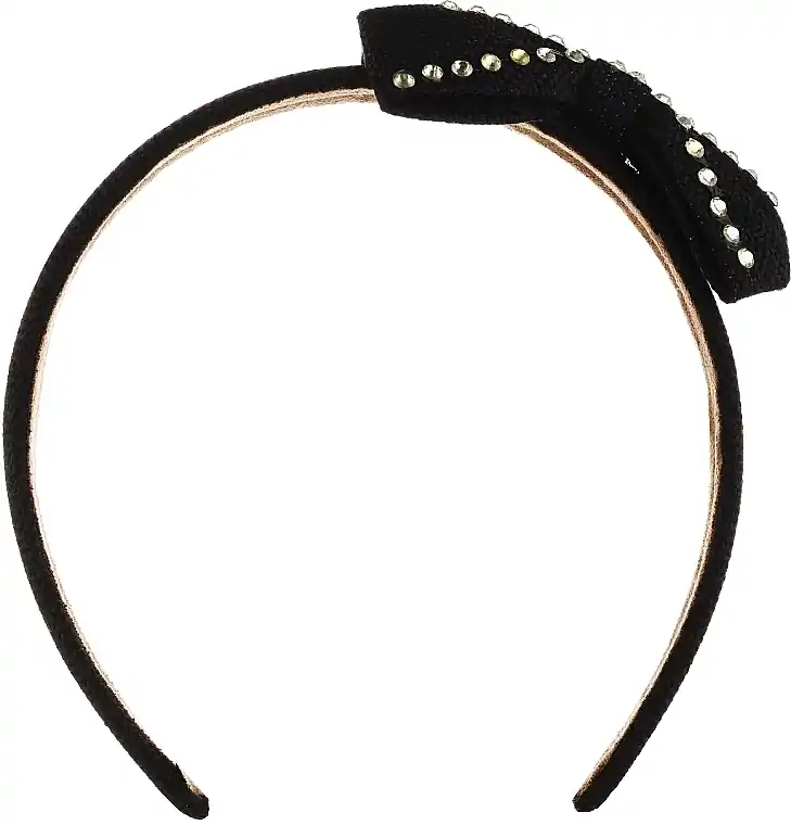 Fabric hairband FA-5698, black bow with rhinestones 2