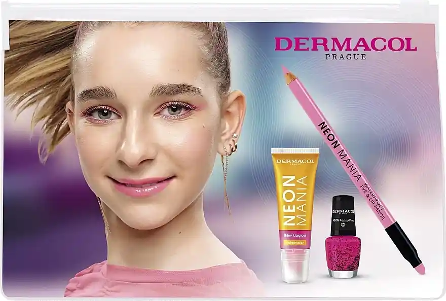 Dermacol Neon Mania Gift Set (lip/gloss/10ml + lip/pencil/1.1g + nail/polish/5ml) - Nails
