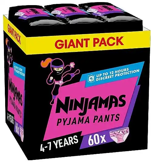 Ninjamas Pyjama Girl Diaper Pants, 4-7 years (17-30 kg), 60 pcs