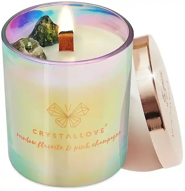 Rainbow Fluorite & Pink Champagne Soy Candle - Bath and Body