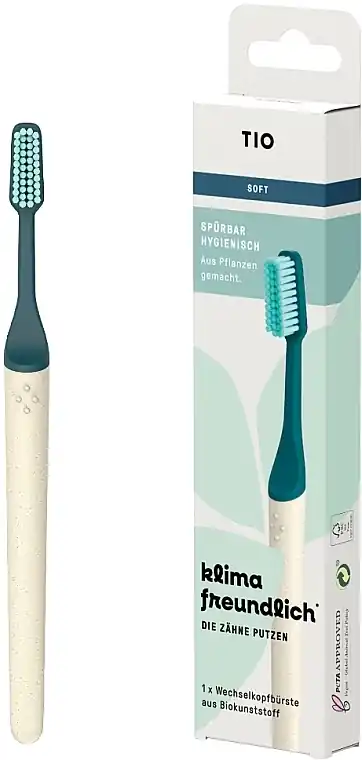 Toothbrush with replaceable head, soft, turquoise-beige