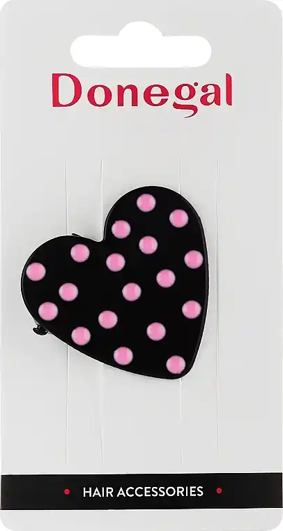 Hair Clip with Pearls, Black Heart with Pink Polka Dots - Accessories