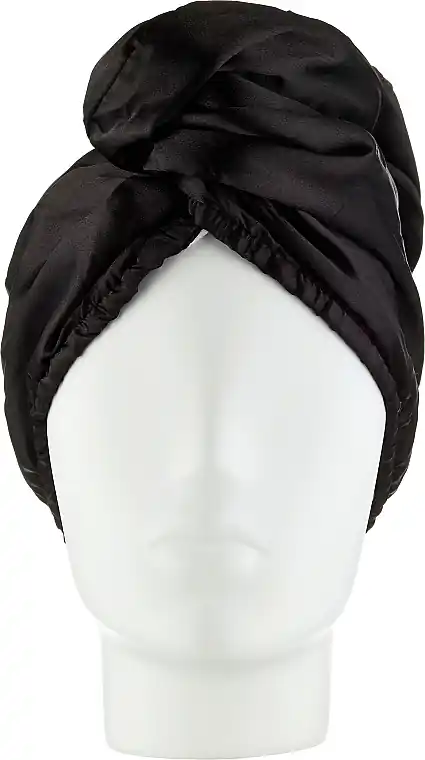 Double-Sided Satin Hair Towel, black