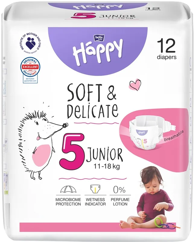 Baby Diapers 11-18 kg, size 5 Junior, 12 pcs
