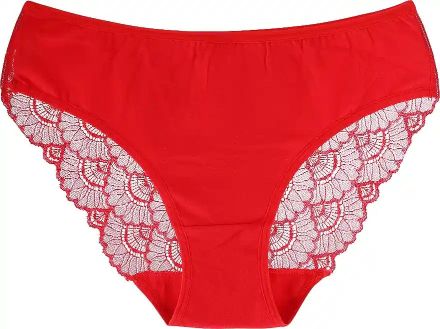 Women Cotton Bikini with Lace, red - Clothes