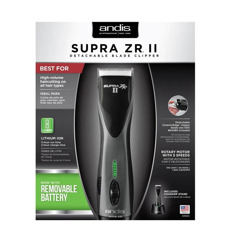 ANDIS Supra ZR® II Cordless Detachable Blade Clipper with Removable Battery