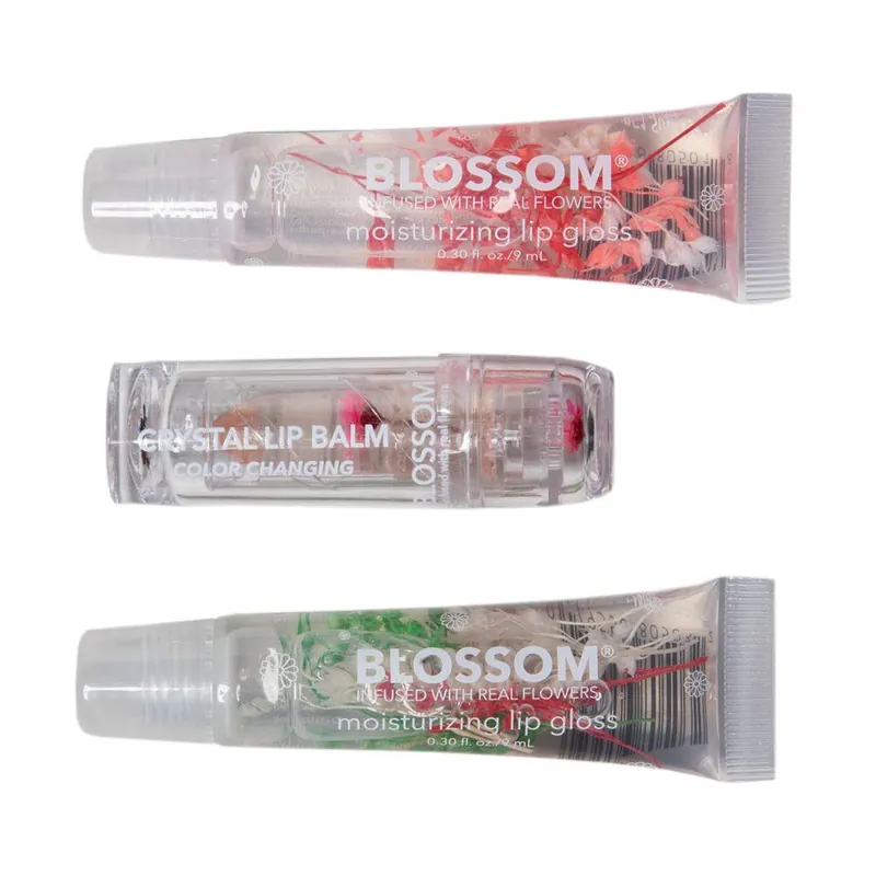 BLOSSOM MOISTURIZING LIP GLOSS TUBE & COLOR CHANGE CRYSTAL LIP BALM SET OF 3