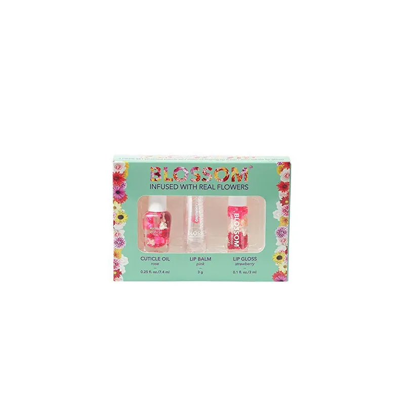 BLOSSOM ROLL ON LIP GLOSS, COLOR CHANGE LIP BALM & CUTICLE OIL SET OF 3