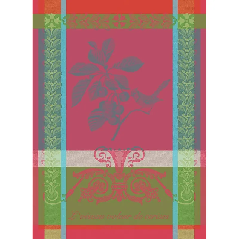 GARNIER-THIEBAUT FRANCE VOLEUR DE CERISES ROSE TEA TOWEL