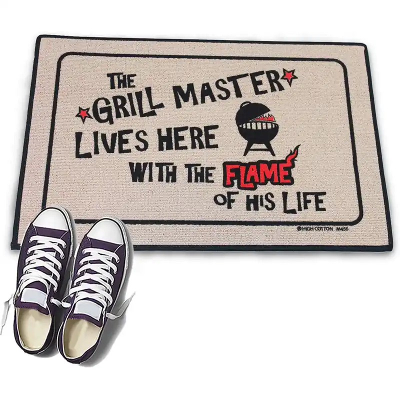 HIGH COTTON DOORMAT - GRILL MASTER LIVES HERE FUNNY DOORMAT