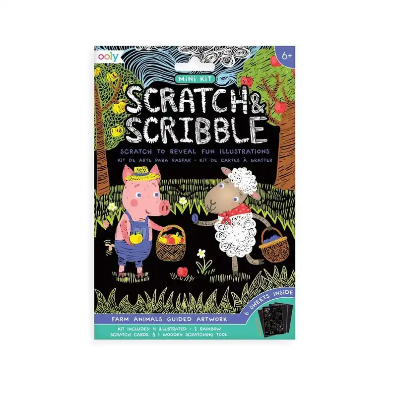 OOLY MINI SCRATCH & SCRIBBLE ART KIT: FARM ANIMALS