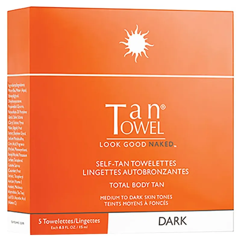 TanTowel Self-Tan Towelettes - Total Body Tan - Dark Medium to Dark Skin Tones 5piece
