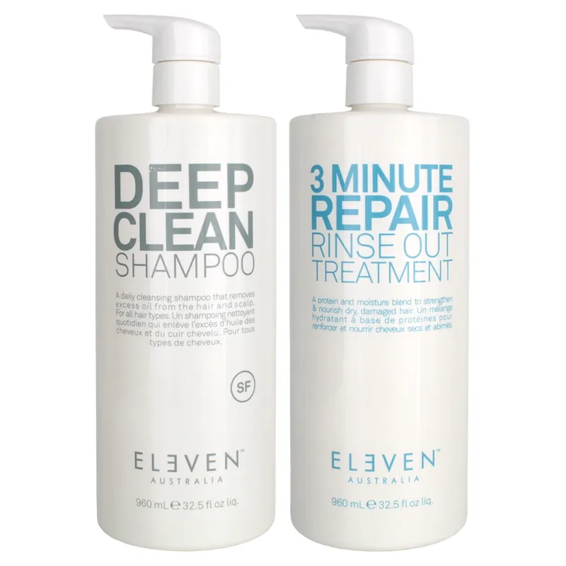 Eleven Australia Deep Clean Clarifying Shampoo & 3 Minute Repair Treatment Duo 32.5 oz 2piece
