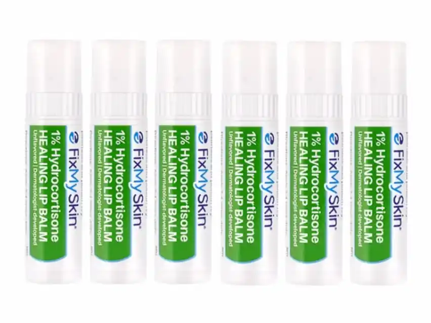 FixMySkin 1% Hydrocortisone Healing Lip Balm – Unflavored – Pack of 6