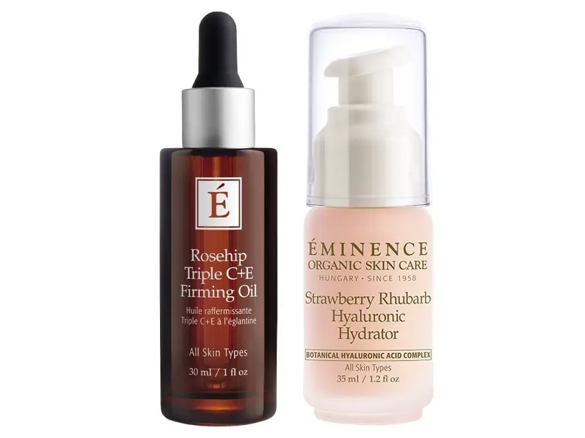 Eminence Organics Rosehip Triple C+E Firming Oil & Strawberry Rhubarb Hyaluronic Hydrator Duo