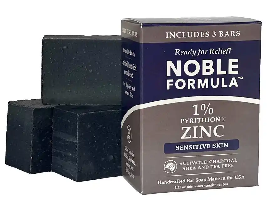 Noble Formula Activated Charcoal, Shea & Tea Tree 1% Pyrithione Zinc (ZnP) Soap - 3 Pack 3 Pack