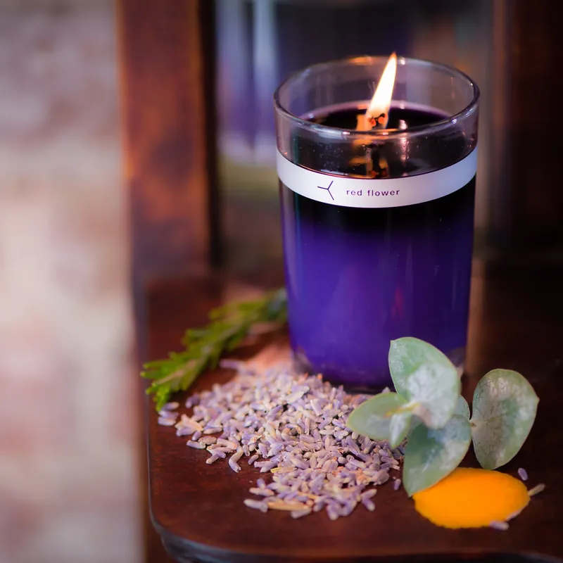 french lavender petal topped candle - red flower