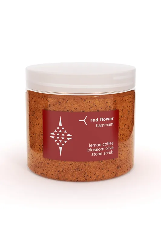 lemon coffee blossom olive stone scrub - red flower